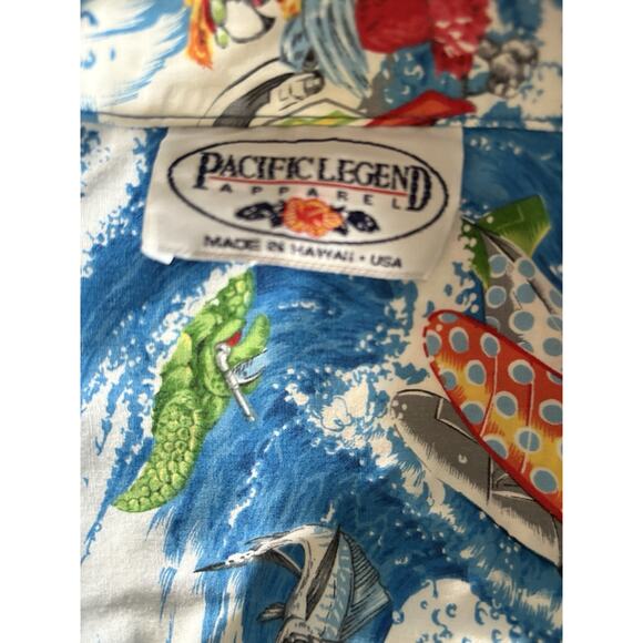 Pacific Legend Hawaiian Shirt Mens Size L Made In Hawaii Cotton Blue Water - Picture 11 of 14